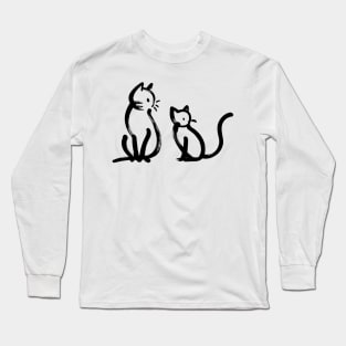 Stick figure cat in black ink Long Sleeve T-Shirt